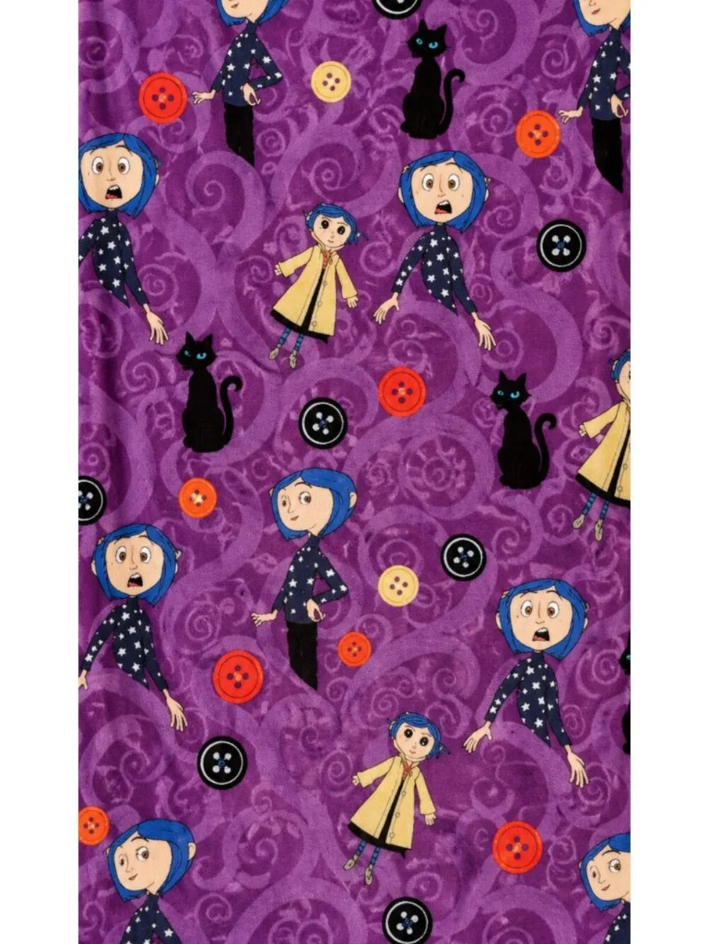 Coraline Soft Plush Throw Blanket 50 x 70 Purple Black Cat Buttons Laika NWT